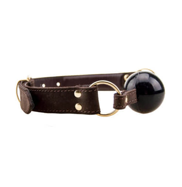 Stylish Nubuck Leather Solid Ball Gag highlighting the unique 7 hole buckle fastening system for perfect fit.